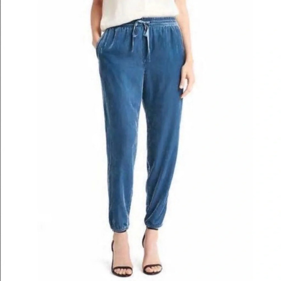GAP Sporty Drawstring Waist Velvet Blue Joggers - Picture 1 of 9